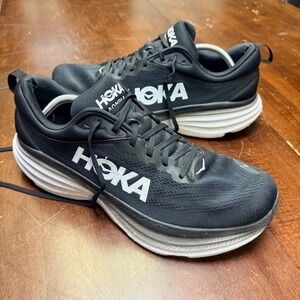 Hoka Bondi 8 Running Shoes Mens 14 Black White Road Sneakers